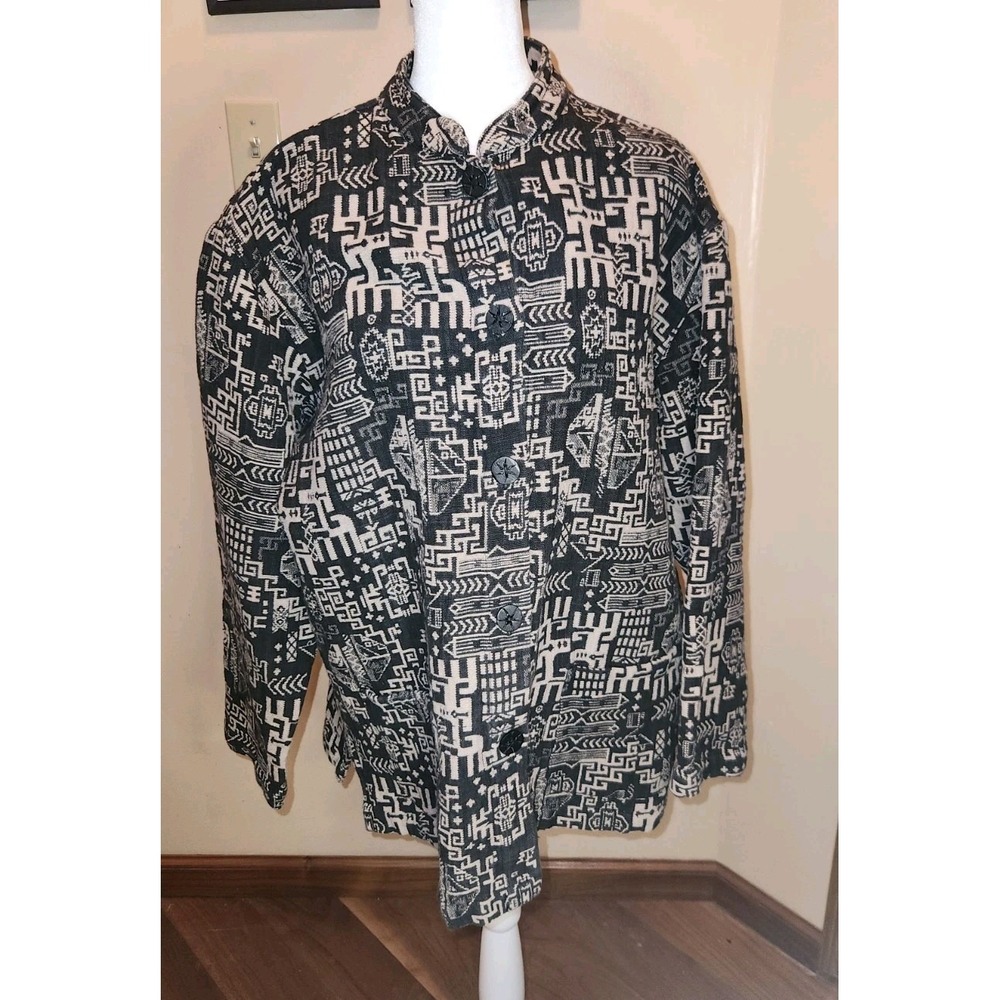 Chicos Design Size 2 US L Vintage Blazer Southwestern Tapestry Jacket Aztec Boho